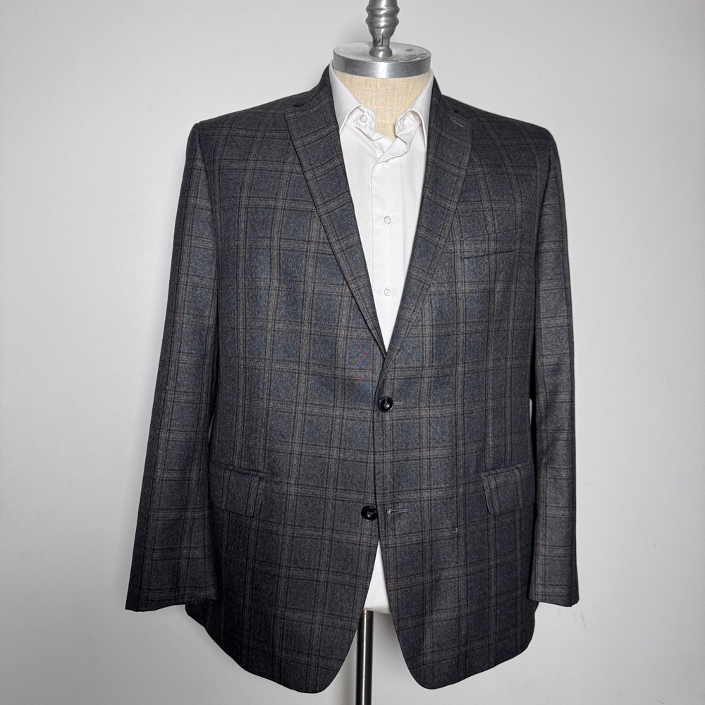 Michael Kors Blazer Mens 48L Grey Plaid Two-Button Notch Lapel Double Vent